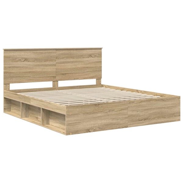 vidaXL Bed Frame with Headboard Sonoma 200 x 200 cm Solid Pine Wood