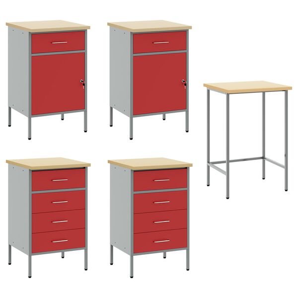 vidaXL Work Cabinet with Drawer with Lock 3 pcs Red 150 x 55 x 85 cm