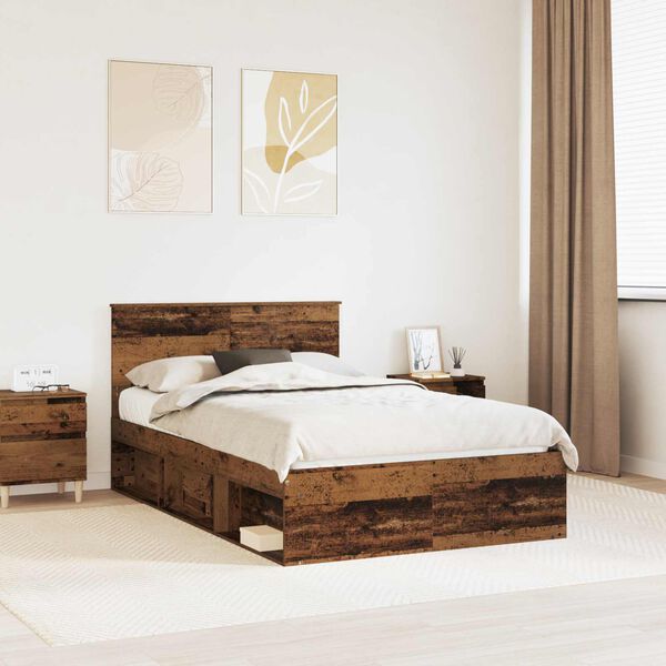 vidaXL Bed Frame with Headboard Old Wood 120 x 200 cm Solid Pine Wood