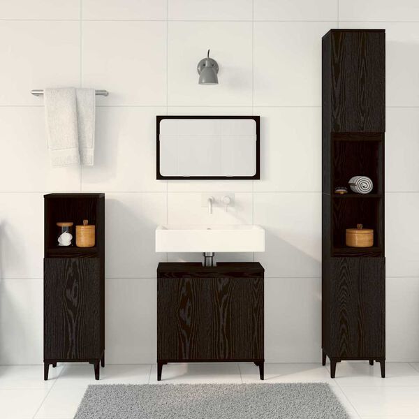 vidaXL Bathroom Furniture Set Wall-mounted with Door 3 pcs Black Oak