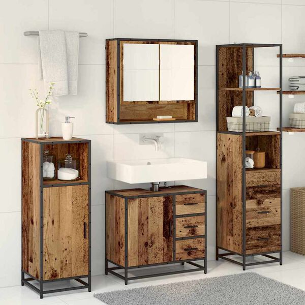 vidaXL Bathroom Furniture Set with Door 3 pcs Old Wood Engineered Wood