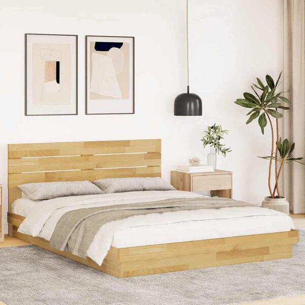 vidaXL Bed Frame with Headboard without Mattress 140x190 cm Solid Wood Oak