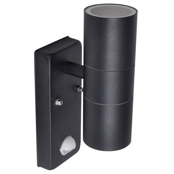 vidaXL LED Wall Lamp Stainless Steel Cylinder Shape Black with Sensor