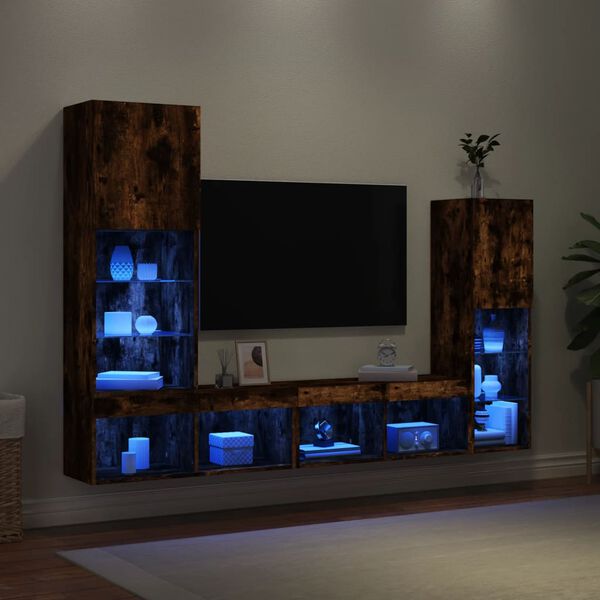 vidaXL 4 Piece TV Wall Units with LED Smoked Oak Engineered Wood