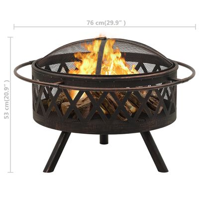 vidaXL Rustic Fire Pit with Poker 76 cm XXL Steel