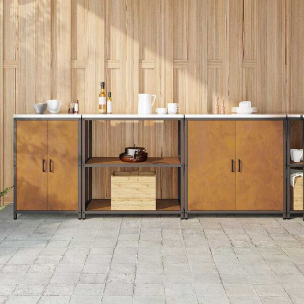 vidaXL Kitchen Storage Set with Shelf 3 pcs Rusty Weathering Steel