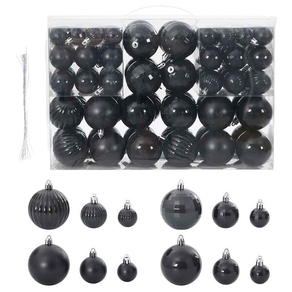vidaXL Christmas Baubles 100 pcs Black &Oslash;3/4/6 cm