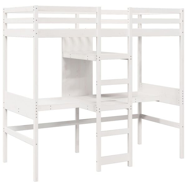 vidaXL Loft Bed Frame without Mattress White 90x190cm Solid Wood Pine