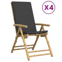 vidaXL 4 Piece Folding Bistro Chairs with Dark Grey Cushions Bamboo