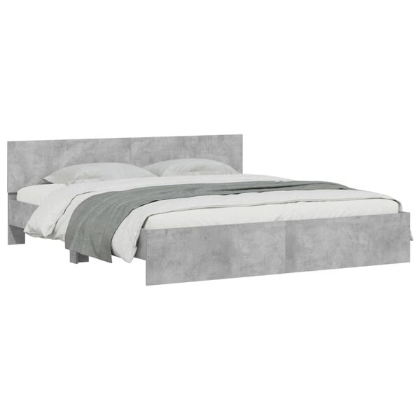 vidaXL Bed Frame with LED without Mattress Concrete Grey 180x200 cm Super King