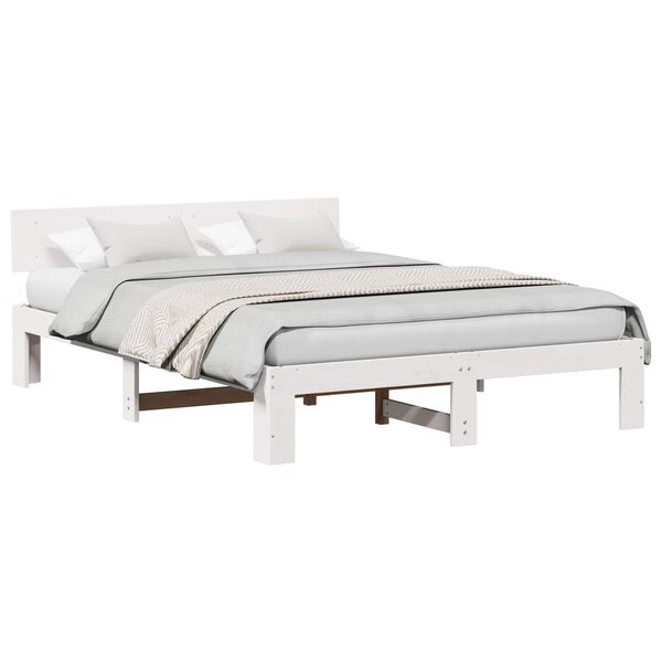 vidaXL Bed Frame with Headboard White 150 x 200 cm Solid Pine Wood