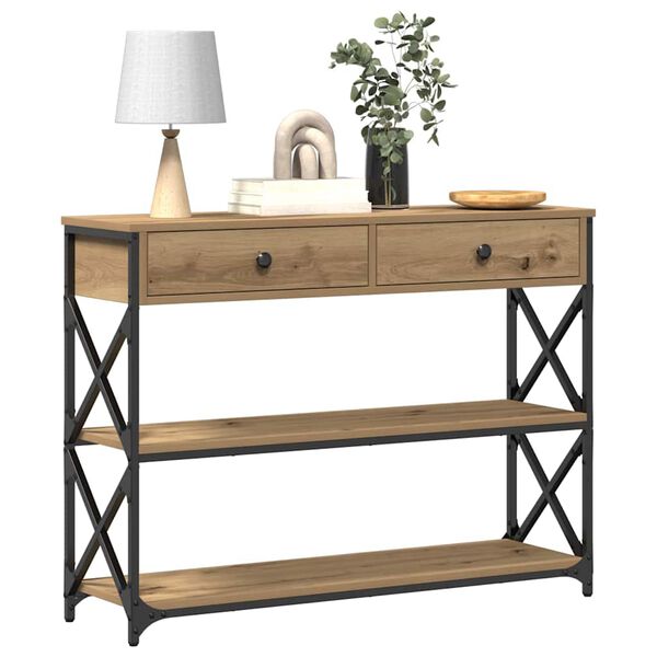 vidaXL Console Table with Drawer Artisan oak 100 x 28 x 75 cm