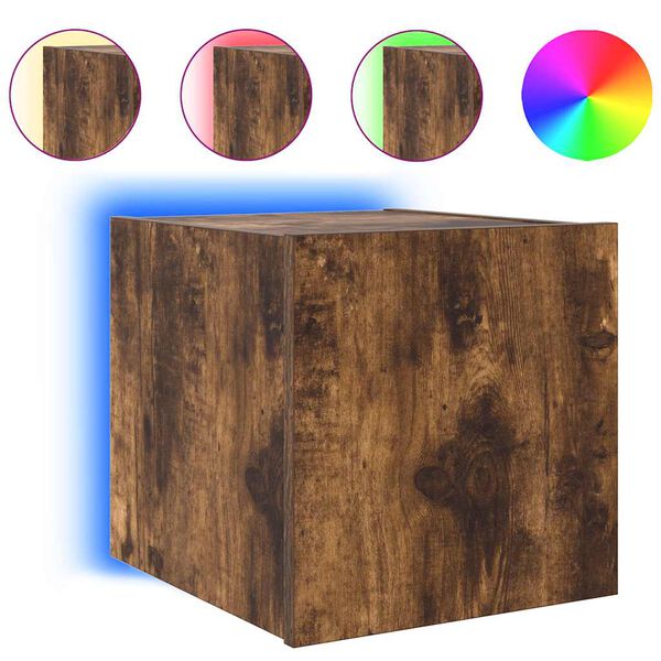 vidaXL TV Wall Cabinet with LED Lights Smoked Oak 30.5x35x30 cm