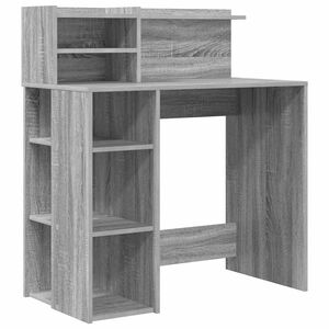 vidaXL Desk with Shelf Grey Sonoma 90 x 48 x 101.5 cm Engineered Wood