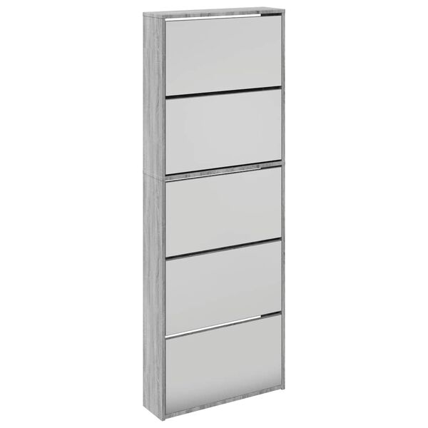 vidaXL Shoe Cabinet with Mirror 5-Layer Grey Sonoma 63x17x169.5 cm