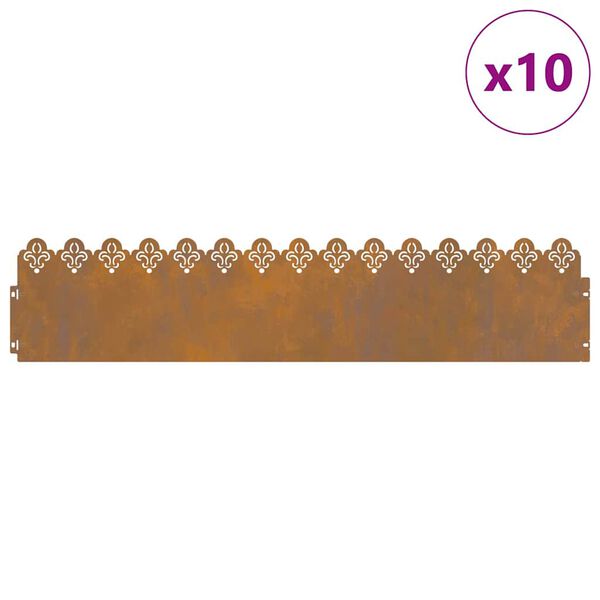 vidaXL Lawn Edgings 10 pcs Rusty 103 x 0.05 x 22 cm Weathering Steel