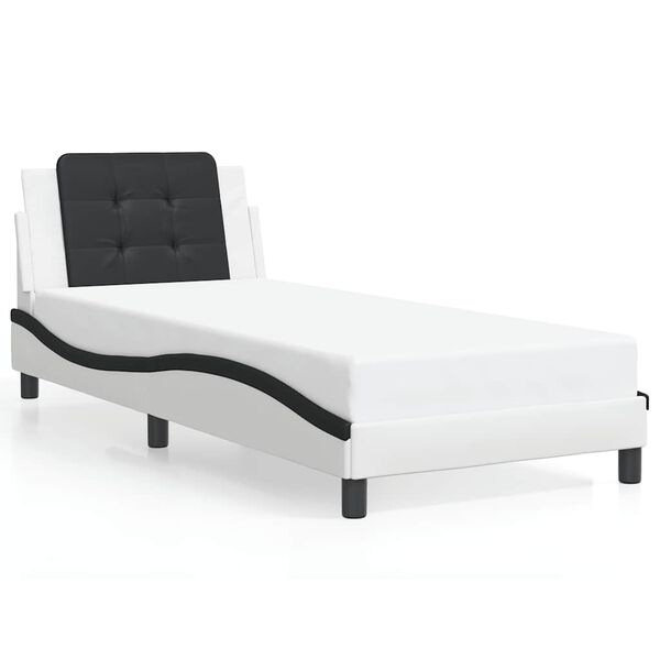 vidaXL Bed Frame without Mattress "Zadar" White and Black 100x200 cm Faux Leather