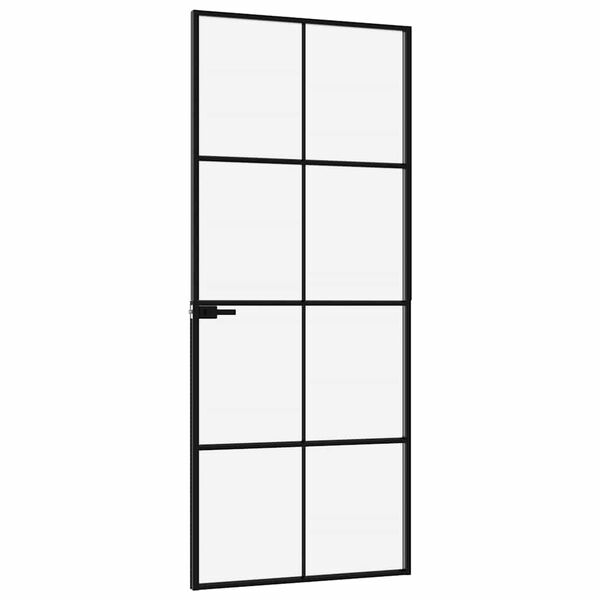 vidaXL Interior Door Black 83x201.5 cm Tempered Glass&Aluminium