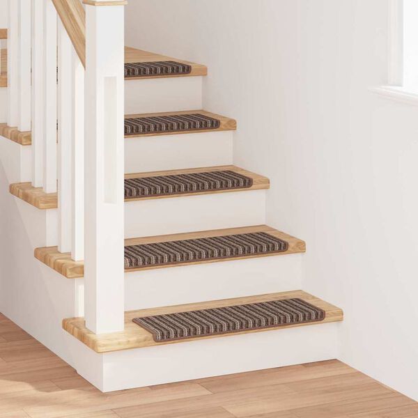 vidaXL Self-adhesive Stair Mats Striped 15 pcs Brown 65 x 21 x 4 cm