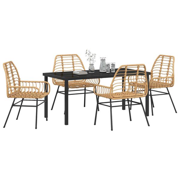 vidaXL Garden Dining Set 5 pcs Brown Poly Rattan