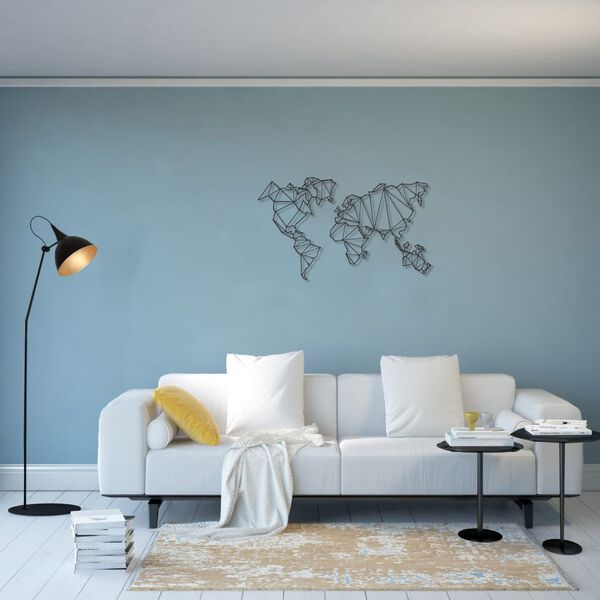 Homemania Wall Decoration World Map 120x72 cm Metal Black