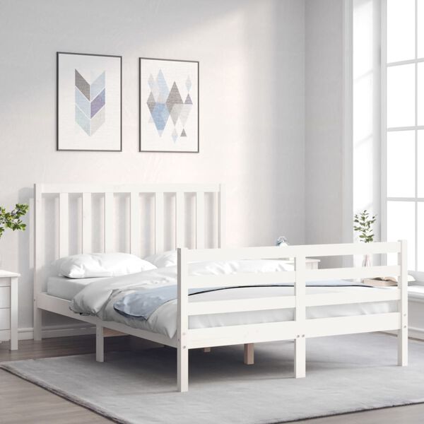 vidaXL Bed Frame without Mattress White Small Double Solid Wood Pine