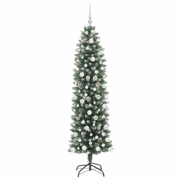 vidaXL Artificial Slim Christmas Tree Green and white 180 cm