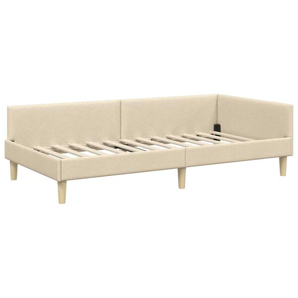 vidaXL Corner Bed Frame with Headboard Cream 100 x 200 cm Fabric