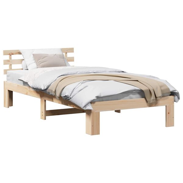 vidaXL Bed Frame with Headboard Natural 100 x 200 cm Solid Pine Wood