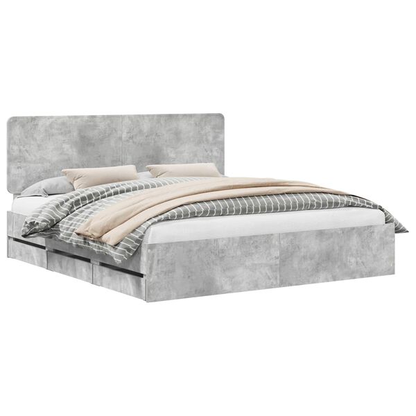 vidaXL Bed Frame with Drawer Concrete Grey 200 x 200 cm Engineer Wood