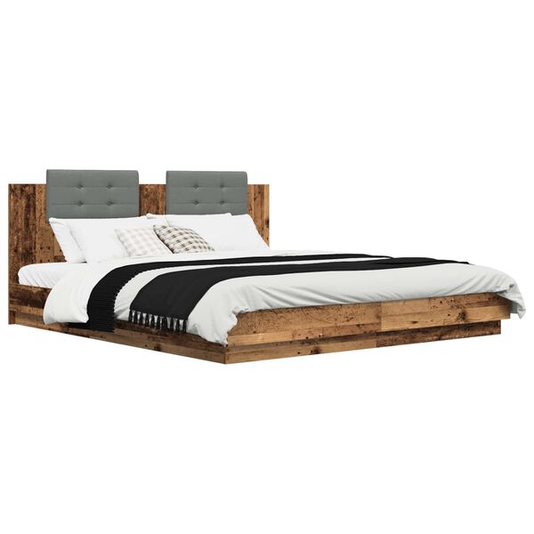 vidaXL Bed Frame with Headboard Old Wood 180 x 200 cm Engineered Wood