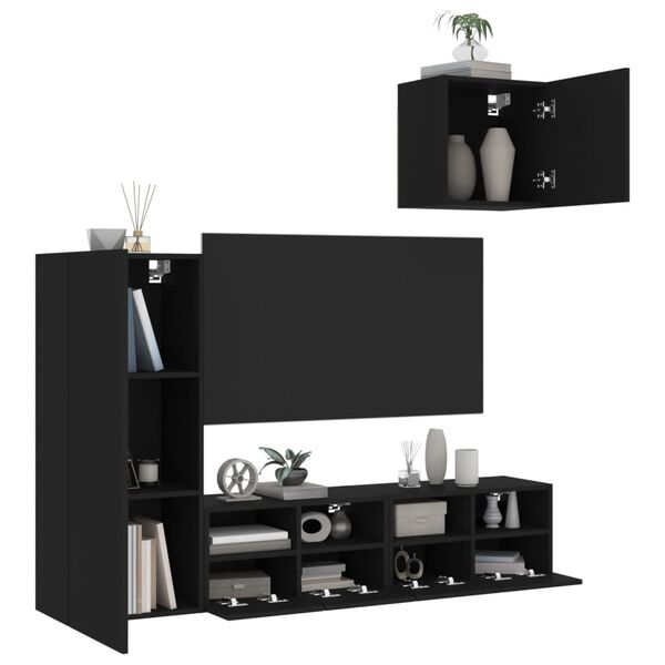 vidaXL 4 Piece TV Wall Units Black Engineered Wood