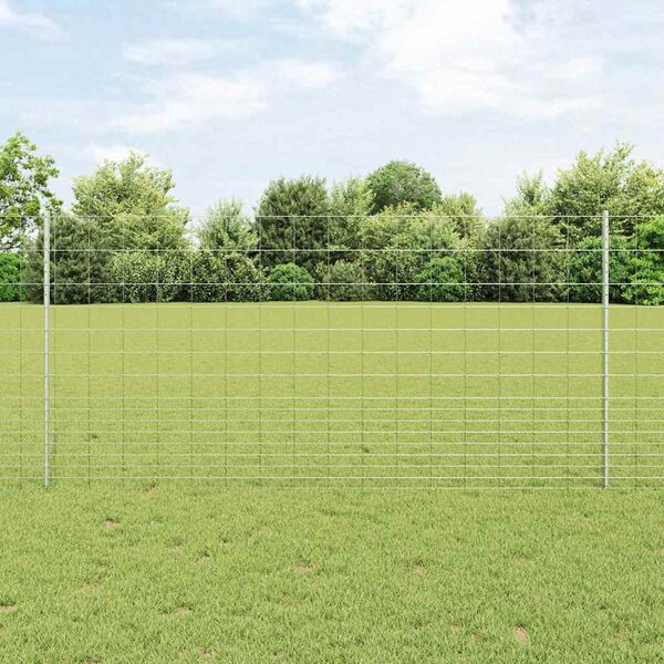 vidaXL Fence with Post Silver 1.2 x 25 m Steel