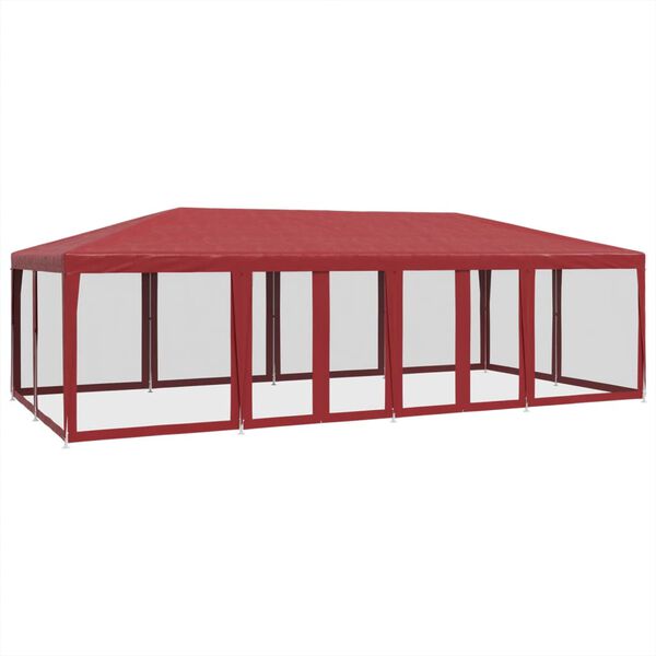 vidaXL Party Tent with 12 Mesh Sidewalls Red 8x4 m HDPE