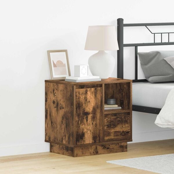 vidaXL Bedside Cabinet Smoked Oak 50 x 34.5 x 50 cm Engineered wood