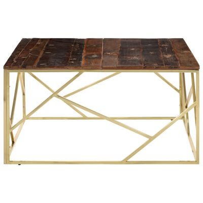 vidaXL Coffee Table Gold Stainless Steel and Solid Wood Sleeper