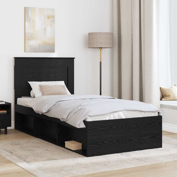 vidaXL Bed Frame with Headboard Black 90 x 200 cm Solid Pine Wood