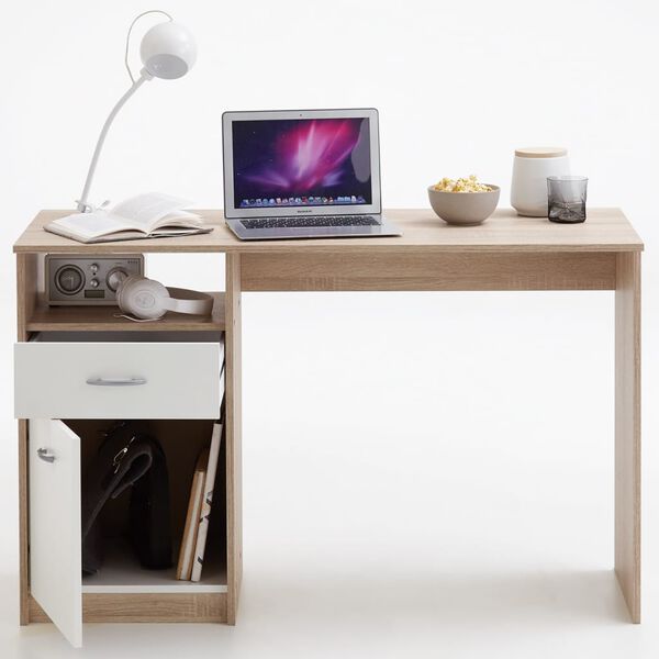 FMD Desk with 1 Drawer 123x50x76.5 cm Oak and White