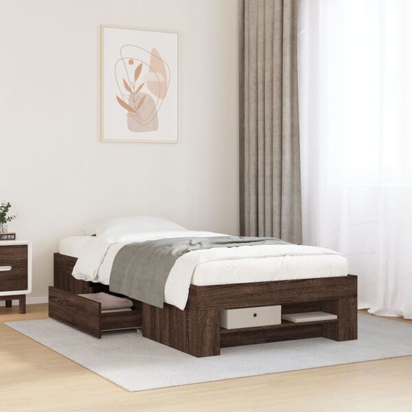 vidaXL Bed Frame without Mattress Brown Oak 75x190 cm Small Single Engineered Wood