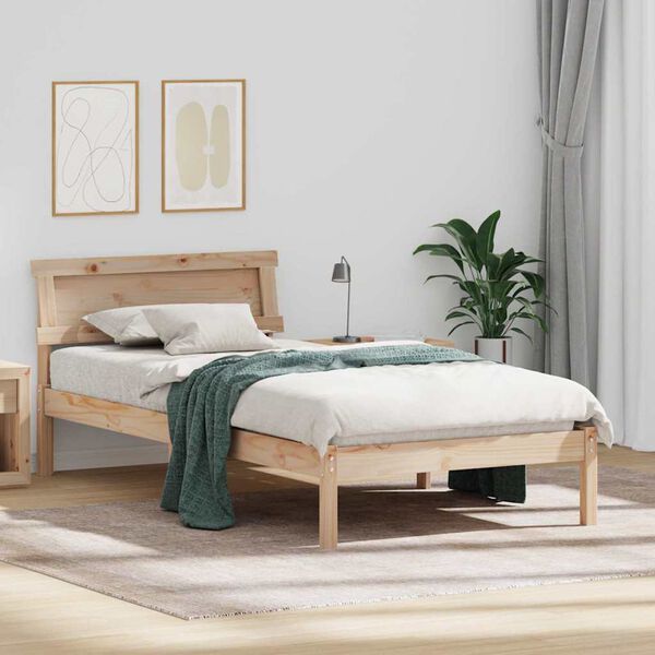 vidaXL Bed Frame with Headboard Brown 90 x 190 cm Solid Pine Wood