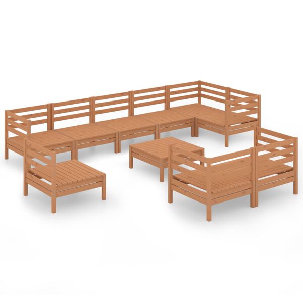 vidaXL 10 Piece Garden Lounge Set Solid Wood Pine Honey Brown