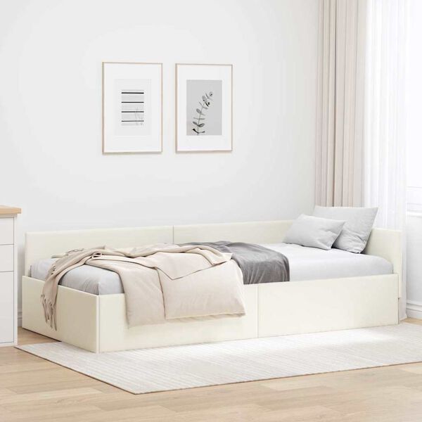 vidaXL Corner Bed Frame with Headboard Cream 80 cm x 200 cm Velvet