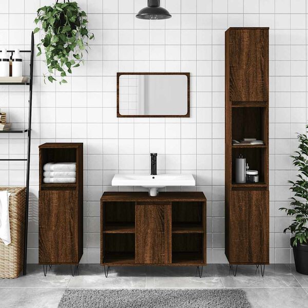 vidaXL Bathroom Cabinet Brown Oak 80x33x60 cm Engineered Wood