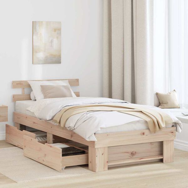 vidaXL Bed Frame with Headboard Natural 80 x 200 cm Solid Pine Wood