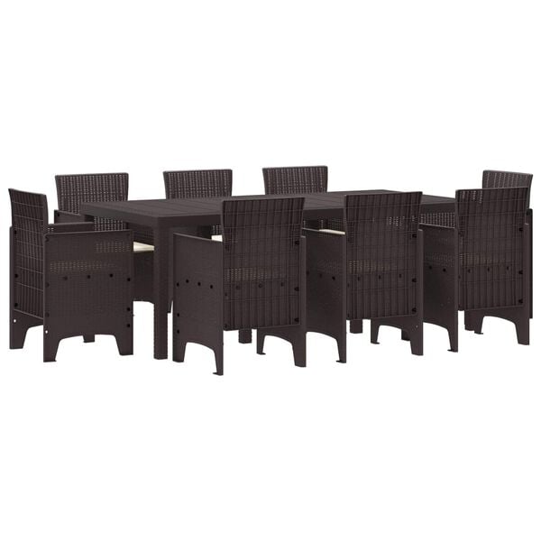 vidaXL Garden Dining Set 9 pcs Brown Polt rattan