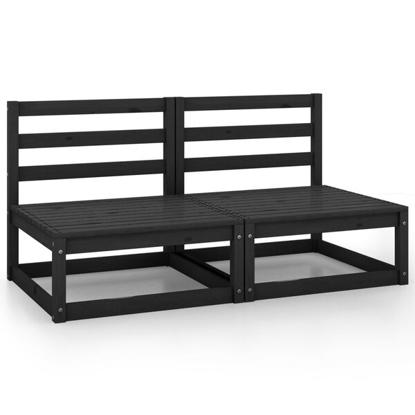 vidaXL Garden Middle Sofas 2 pcs Black Solid Wood Pine
