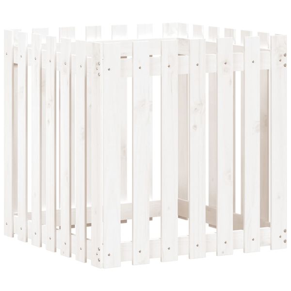 vidaXL Garden Planter with Fence Design White 70x70x70 cm Solid Wood Pine