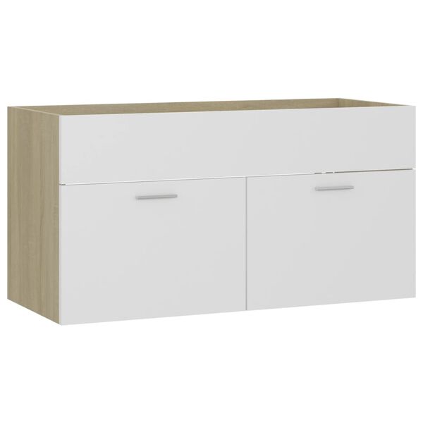 vidaXL Sink Cabinet White and Sonoma Oak 90x38.5x46 cm Engineered Wood