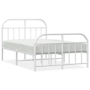 vidaXL Metal Bed Frame without Mattress with Footboard White 120x190cm