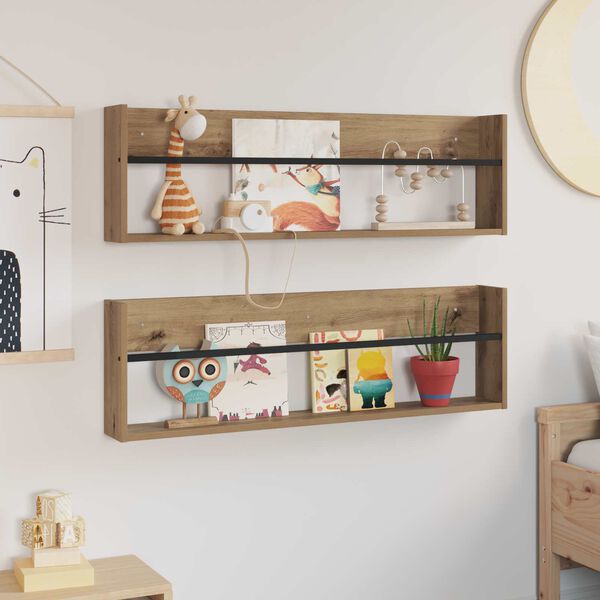 vidaXL Magazine Rack with Shelf 2 pcs Artisan Oak 100 x 12 x 30 cm